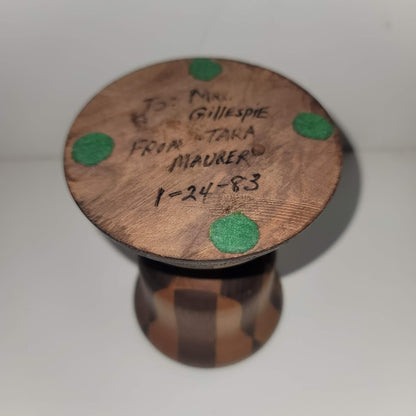 Vintage Taper Candlestick Holder Inlaid Turned Wood Marquetry Signed 1983 gift