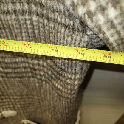 Brown Cream Vintage Plaid reversible duffle Hooded Toggle Coat Medium/Large Wool