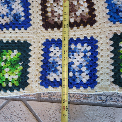 Colorblock Handmade AFGHAN fringe edge Blue Black Creram White Granny Square