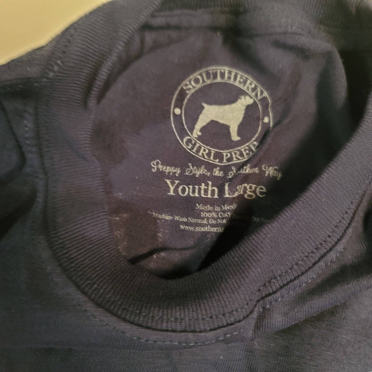 Southern Girl Prep NEW Long Sleeve T-Shirt Cotton YOUTH DARK BLUE plaid dog