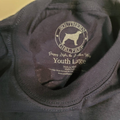 Southern Girl Prep NEW Long Sleeve T-Shirt Cotton YOUTH DARK BLUE plaid dog