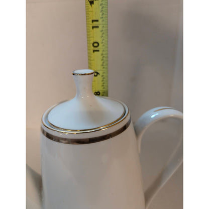 Vintage St Regis Fine China Coffee Pot White Porcelain Platinum Trim Mid-Century