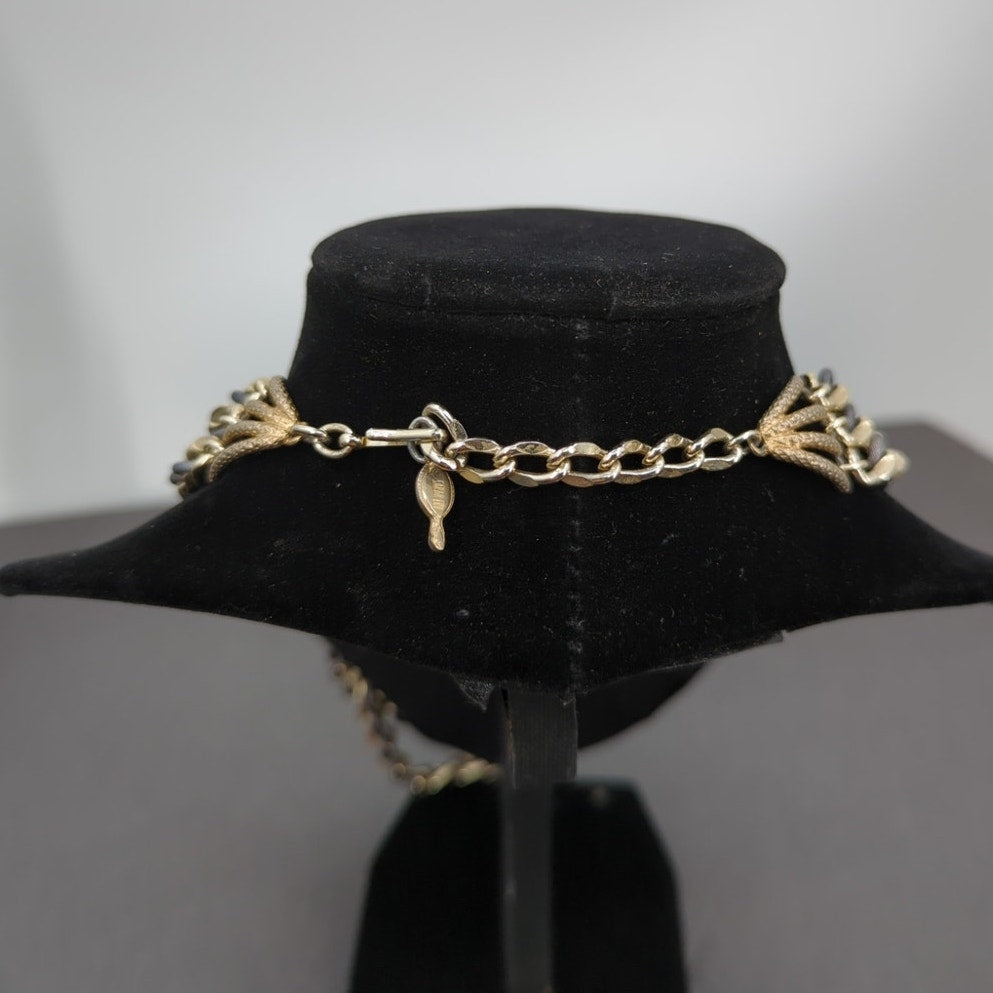 Vintage Sarah Coventry Multi-Strand Gold-Tone & Faux Leather Mixed Link Necklace