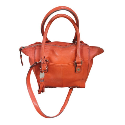 Tignanello Vibrant Orange Pebbled Leather Satchel Crossbody Bag Top Handle