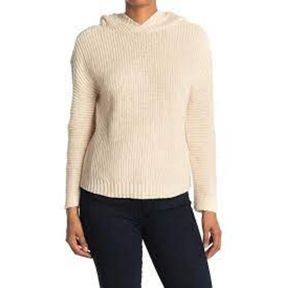 Abound Cozy Ribbed Knit Long Sleeve Hoodie Sweater Heather Beige X-SMALL NWT