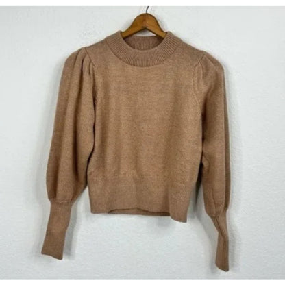 FRENCH CONNECTION Balloon Sleeve Sweater In Camel Melange LARGE NEW COWL