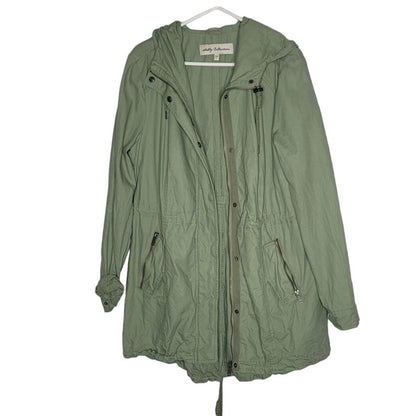 Sebby Collection Womens Large Olive Green Cargo Jacket Full Zip Hooded  Cotton