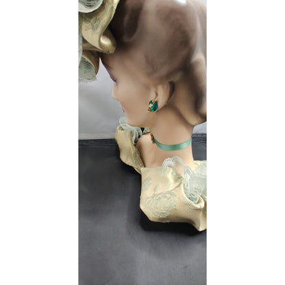 Vintage 10" Glamour Lady HeadVase Planter Fancy Hat Kitsch Ostrich FeathersRARE