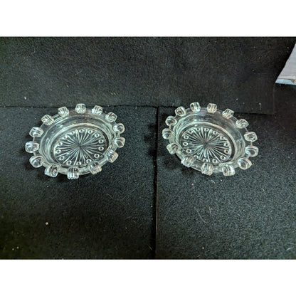 Vintage Federal Glass Clear Sunburst Starburst Coasters / Trinket Dishes - Pair