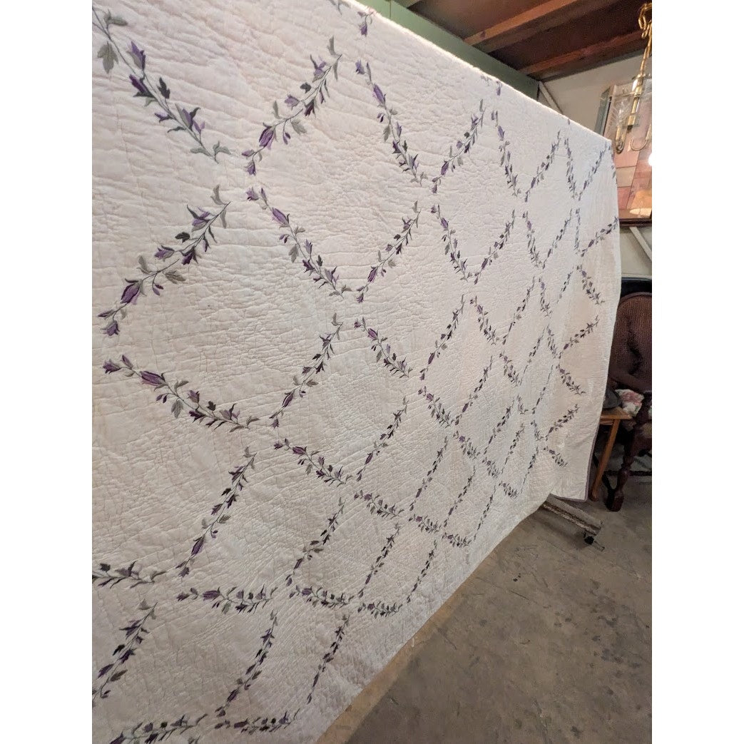 Queen Cotton Quilt 84” X 88” Purple & Green Floral Lightweight