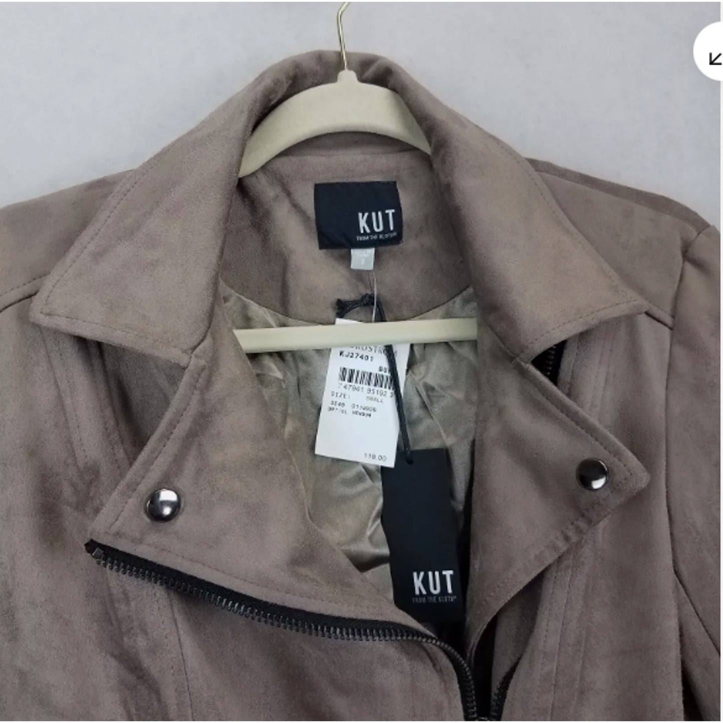 KUT from the Kloth SMALL Asymmetrical Zipper Crop Moto Jacket in Buff $98 NEW