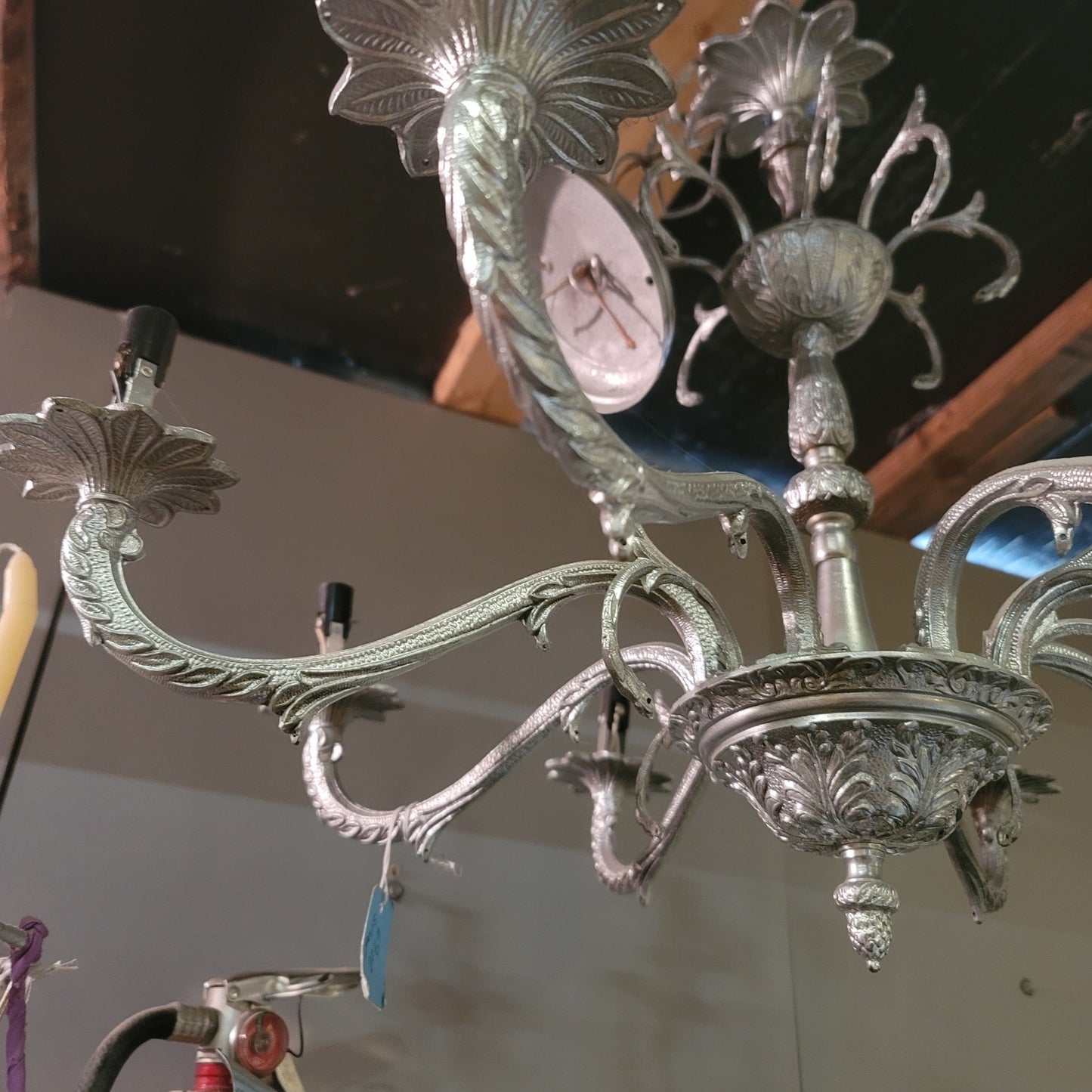 Vintage 8 light brass Chandelier Ornate French Style Hanging Lamp 24" x 20"