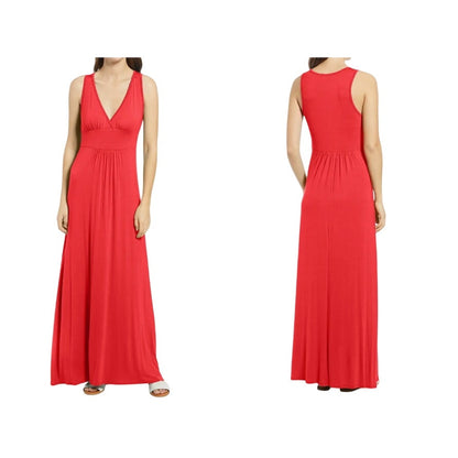 Loveappella V-neck Jersey Maxi Dress Size Medium Dark Pink NWT Stretchy Flowy