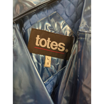 Totes Blue Jacket Coat belt LARGE Raincoat quilted lining Mid Length VINTAGE