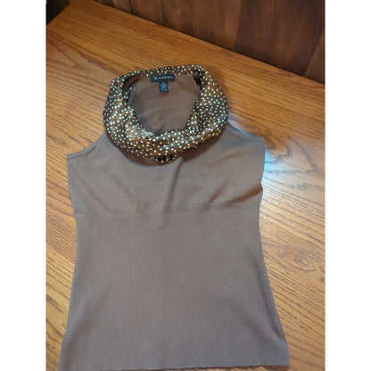 INC International Concept Brown Polka Dot Cowl Neck Halter Tank Top Medium Retro