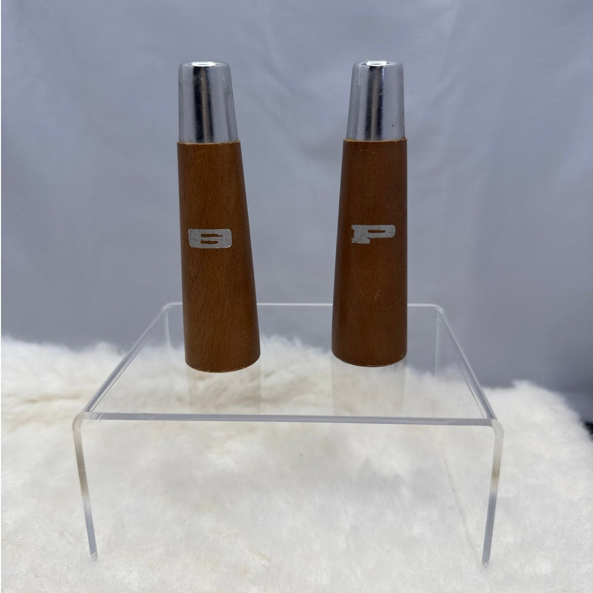 Vintage Mid Century Modern Teak Wood and Chrome Salt and Pepper Shakers Set