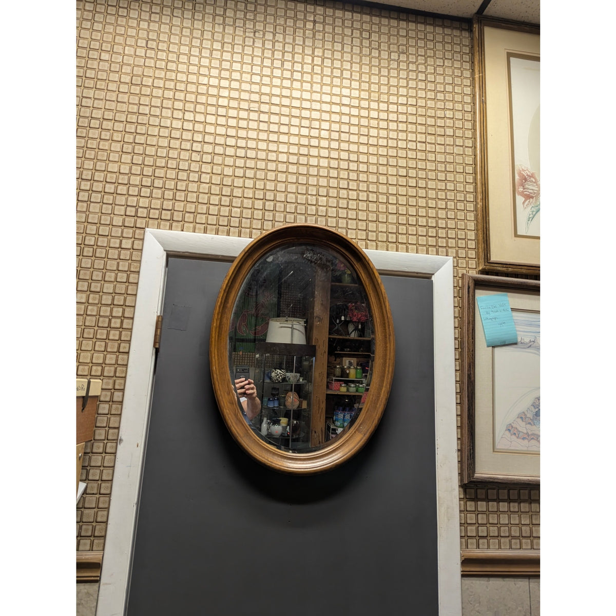 Secondhand Sandies:  mirror Oak Oval 21" x 28"