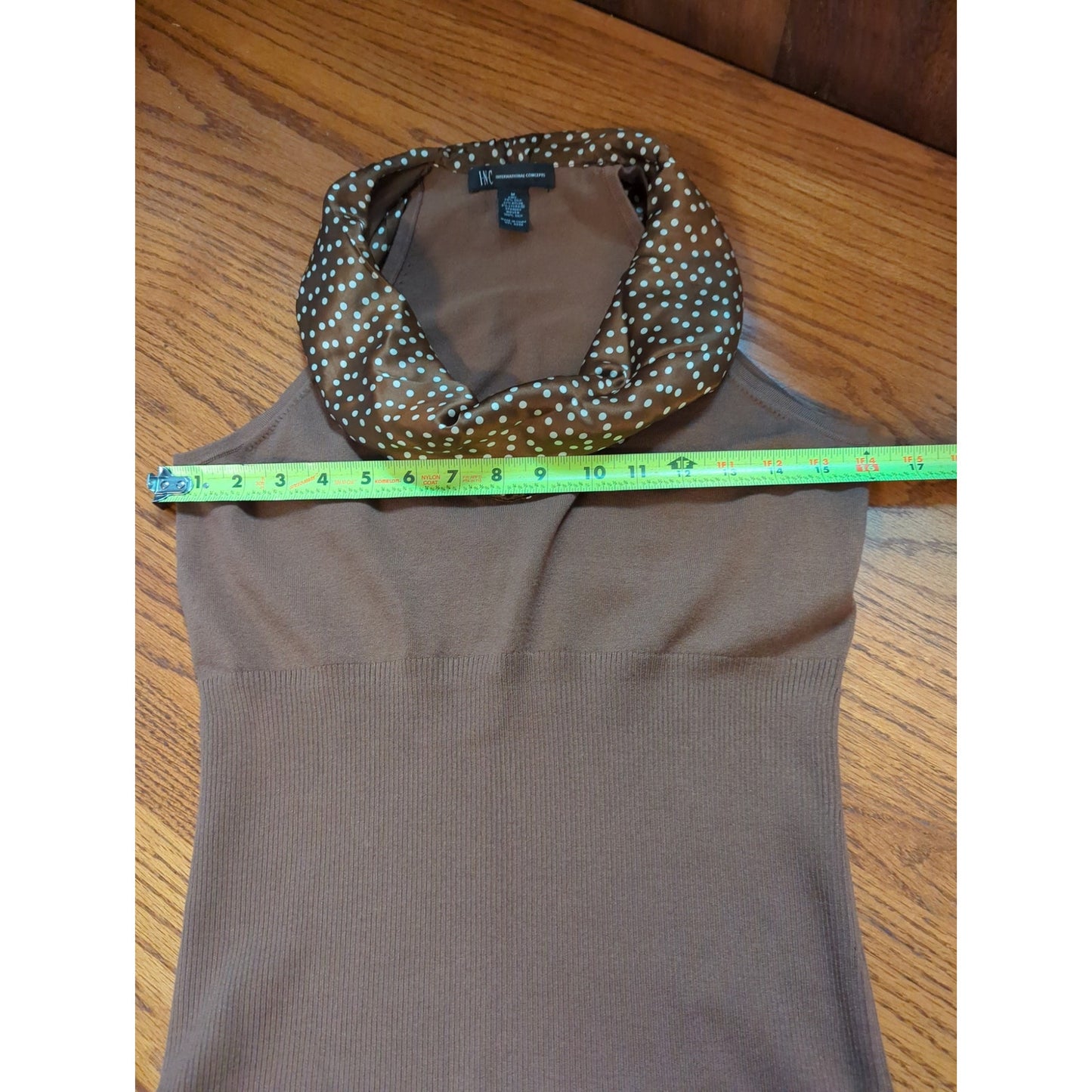 INC International Concept Brown Polka Dot Cowl Neck Halter Tank Top Medium Retro