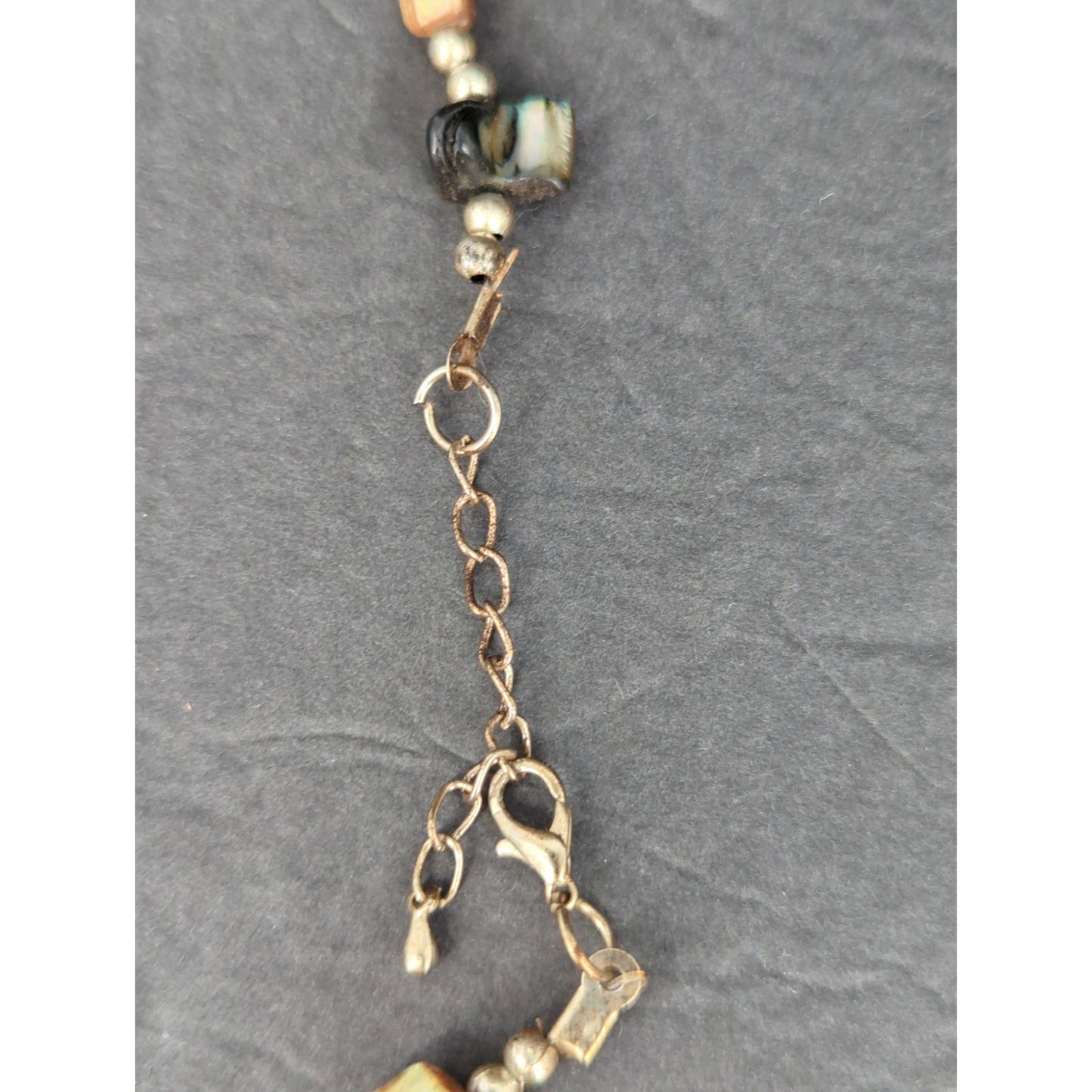 Vintage Earthy Gemstone Bead Gold Tone Bar Station Collar Necklace Boho Chic