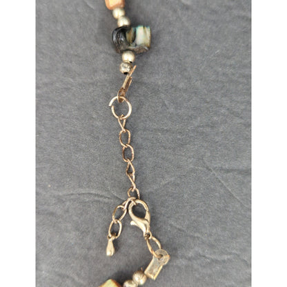 Vintage Earthy Gemstone Bead Gold Tone Bar Station Collar Necklace Boho Chic