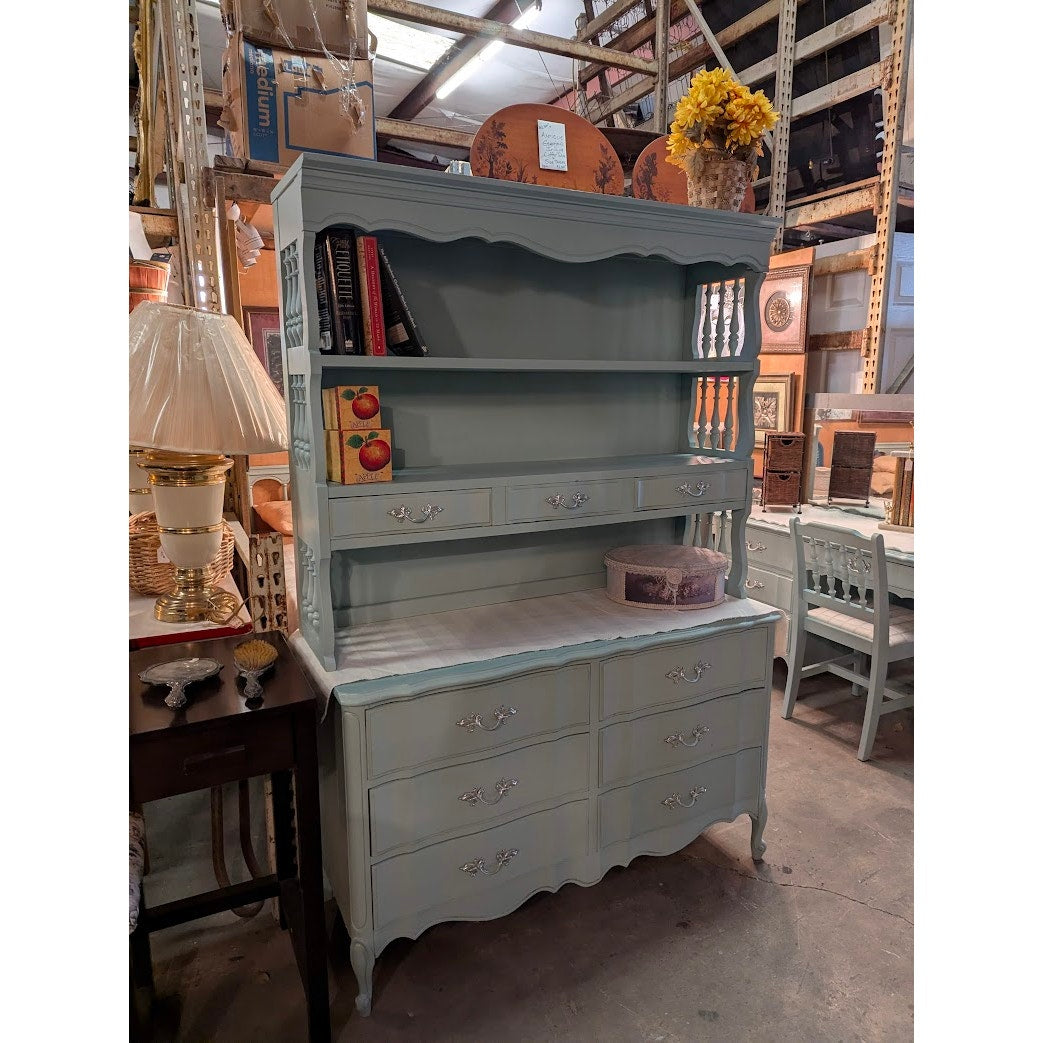 SECONDHAND SANDIES: Blue French Provencial Long Dresser w/ hutch Bookshelf