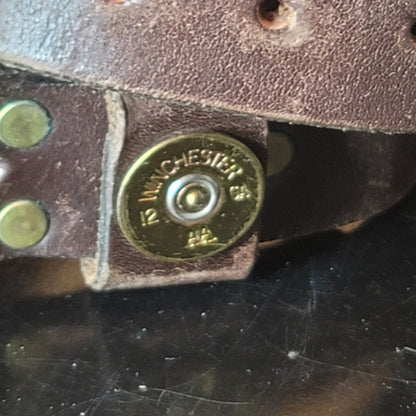 Kevin's Thomasville GA 38 Brass Winchester buckle Leather brown 1 1/2" Belt
