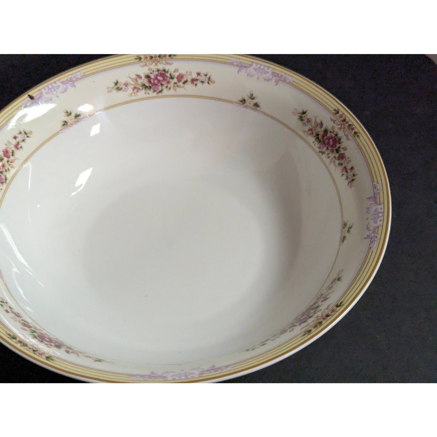 Vintage Lynns Fine China Serving Bowl Floral Gold Trim French Country