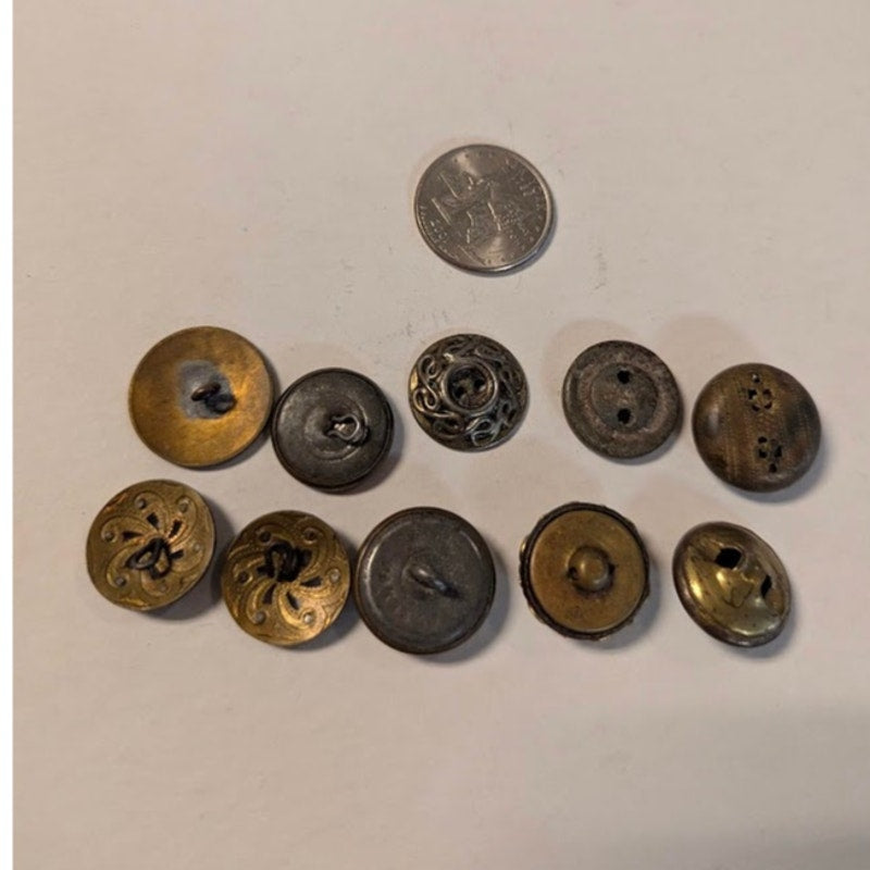 LOT of 10 Antique Vintage Victorian Brass Mixed Materials Buttons ESTATE FIND