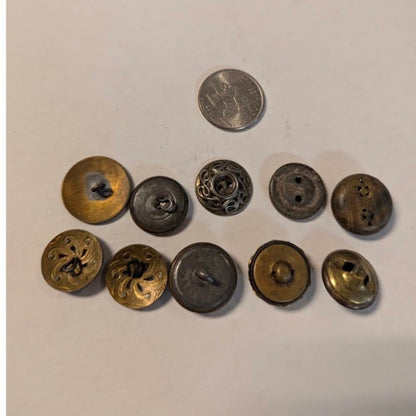 LOT of 10 Antique Vintage Victorian Brass Mixed Materials Buttons ESTATE FIND