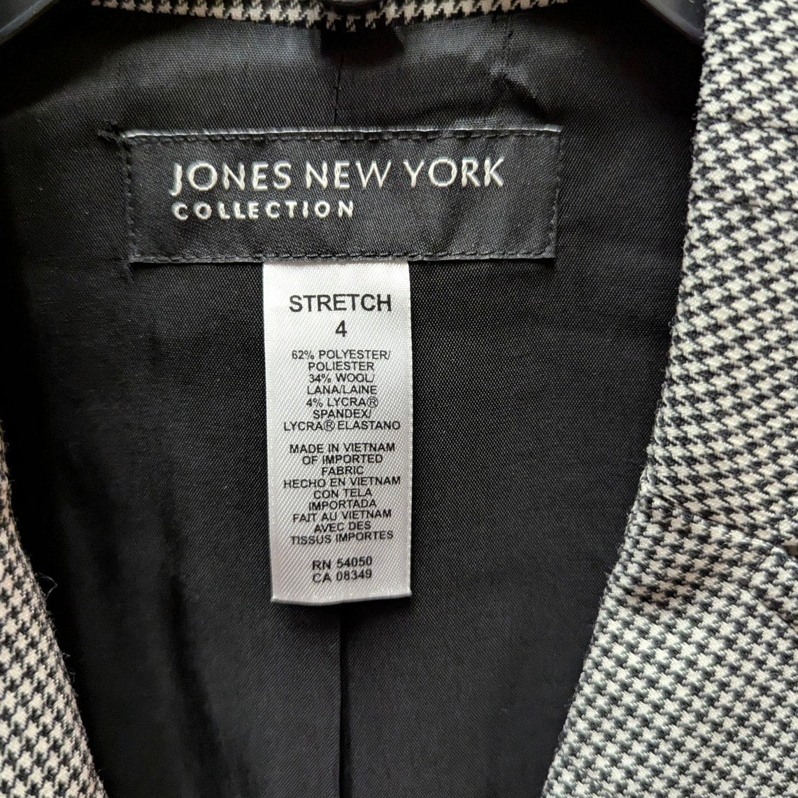 Jones New York Collection Houndstooth Blazer Stretch Size 4 Core Workwear Jacket