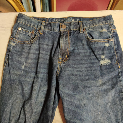 Aeropostale Mens Bootcut Distressed Jeans Y2K Skate Grunge Faded Blue Denim 36