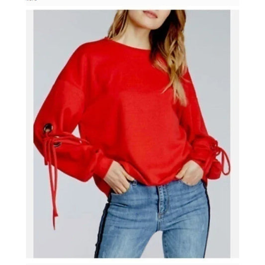 Velvet heart Lucille Grommet Tie Sleeve Pullover Blouse Crewneck Red NEW XS