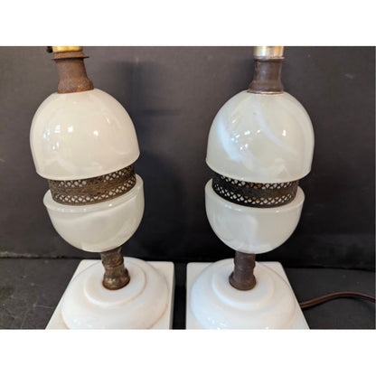 Vintage Italian Alabaster Marble Table Lamps Carved Stone Urn Base Set of 2