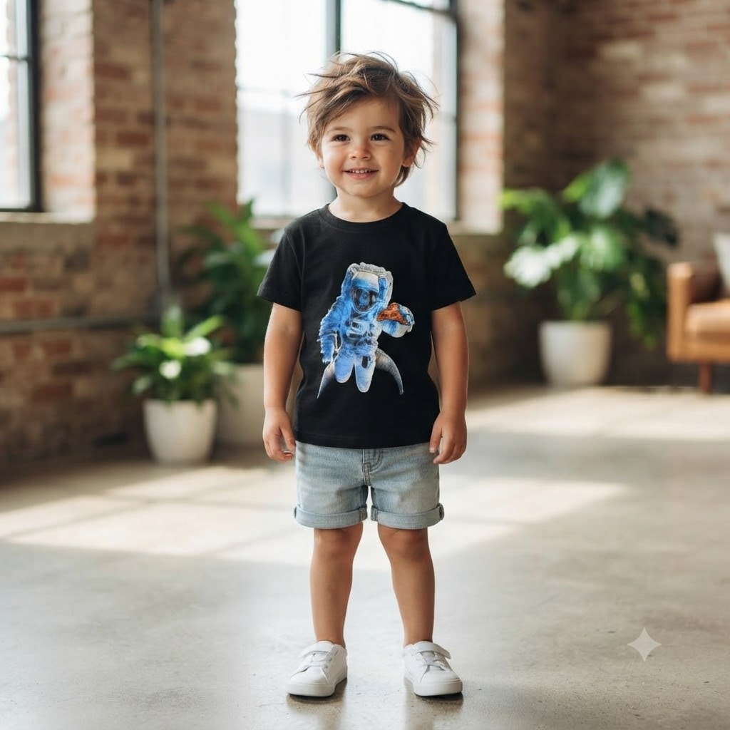 Streetwear Kid Dangerous Black Astronaut Graphic T-Shirt NWT Size 2