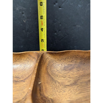 Vintage divided nut tray serving bowl Monkey Pod wood 13.5"