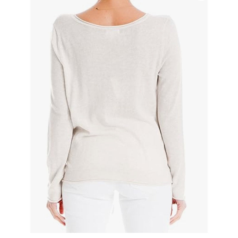 Max Studio Oatmeal Casual V-Neck Side Tie Front Long Sleeve Knit Sweater MEDIUM
