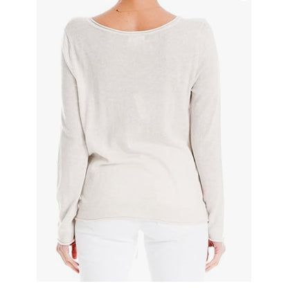 Max Studio Oatmeal Casual V-Neck Side Tie Front Long Sleeve Knit Sweater MEDIUM