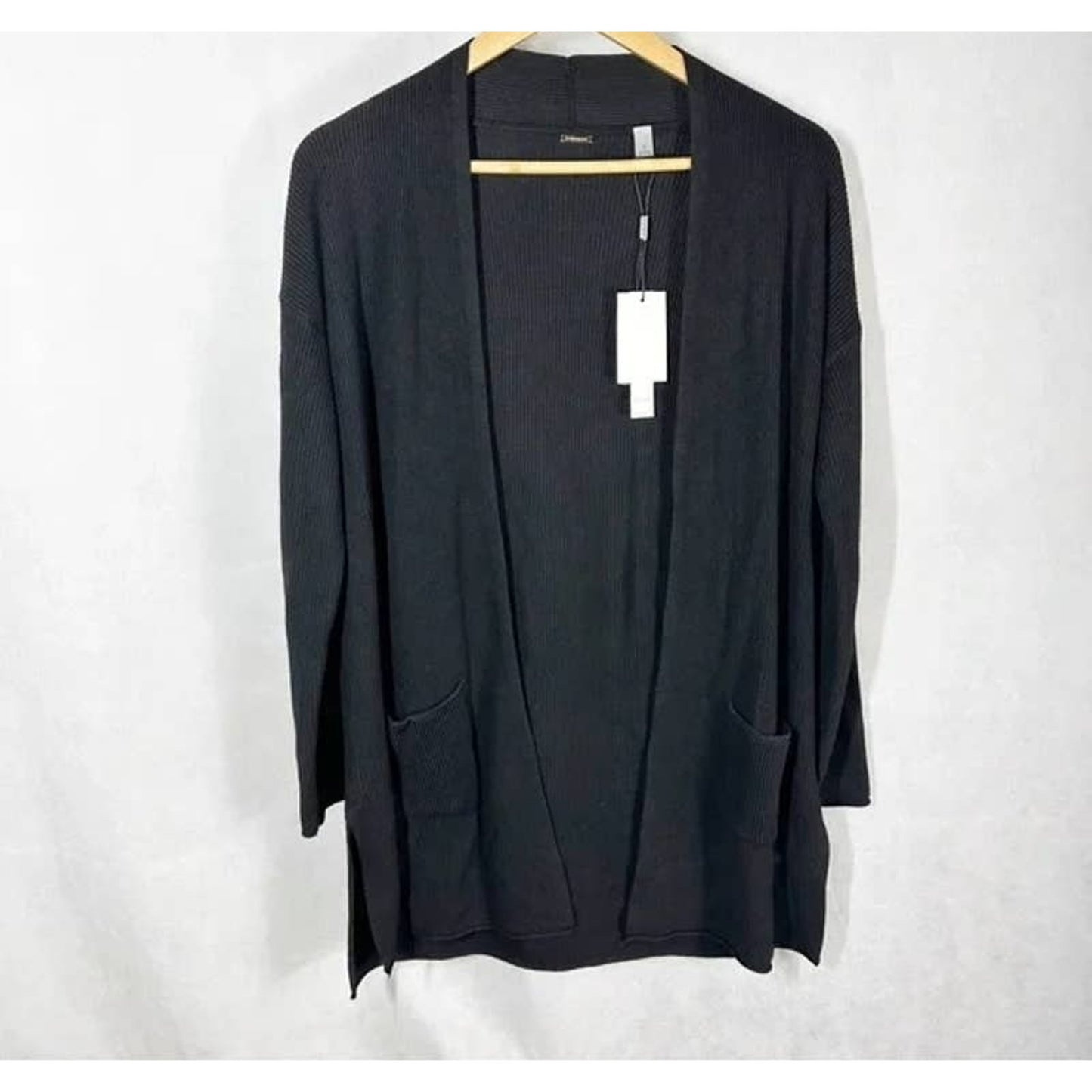 T Tahari Women's Open Front Cardigan Sweater XXSMALL Black NWT Pockets CASHMERE