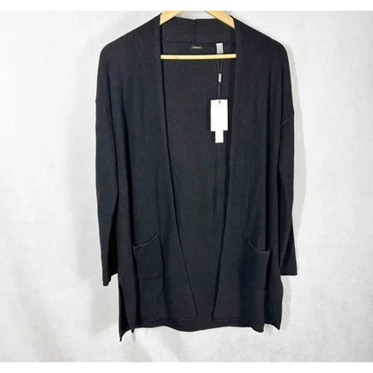 T Tahari Women's Open Front Cardigan Sweater XXSMALL Black NWT Pockets CASHMERE