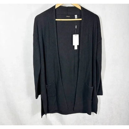 T Tahari Women's Open Front Cardigan Sweater XXSMALL Black NWT Pockets CASHMERE