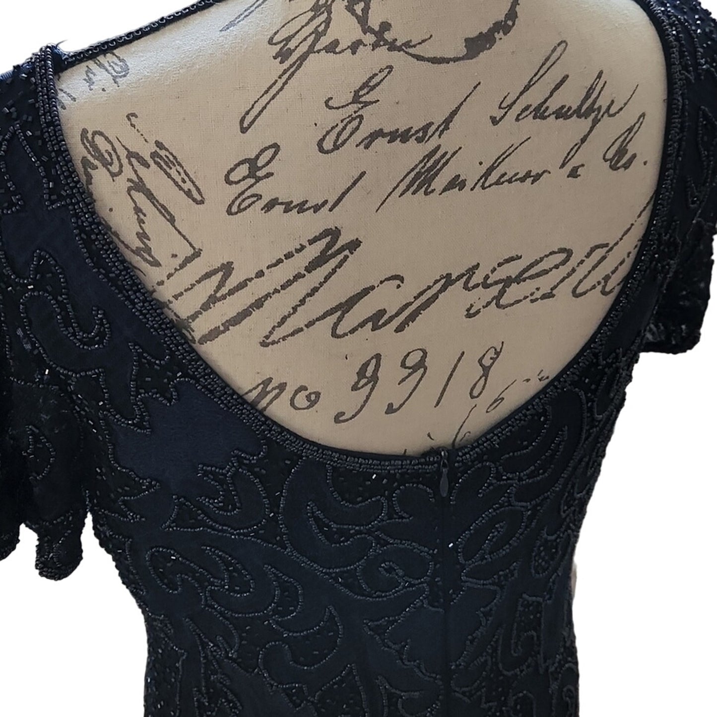Pisarro Nights Column Dress cap sleeve Beaded Mesh Formal Gown Sz 12 in Navy NEW
