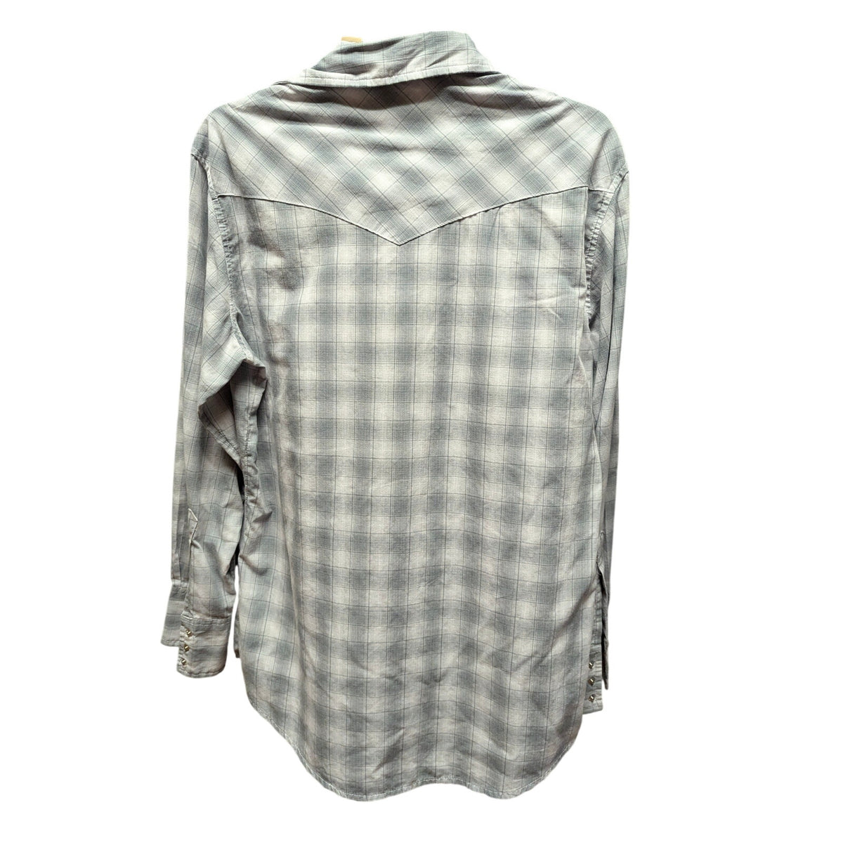 Wrangler Vintage Plaid Pearl Snap Western Shirt Gray White Cowboy Country Mens