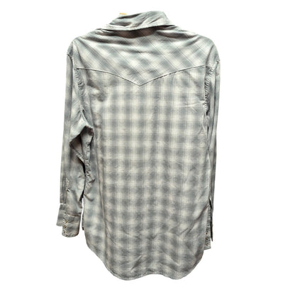 Wrangler Vintage Plaid Pearl Snap Western Shirt Gray White Cowboy Country Mens