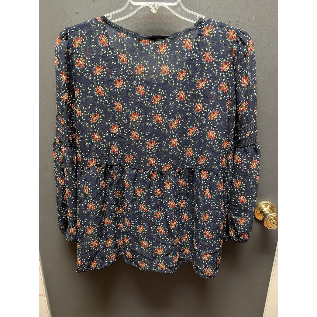 Max Studio Floral Long Sleeve Babydoll Blouse Size Large NEW