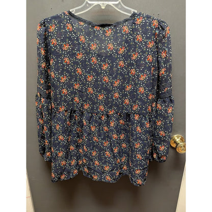 Max Studio Floral Long Sleeve Babydoll Blouse Size Large NEW