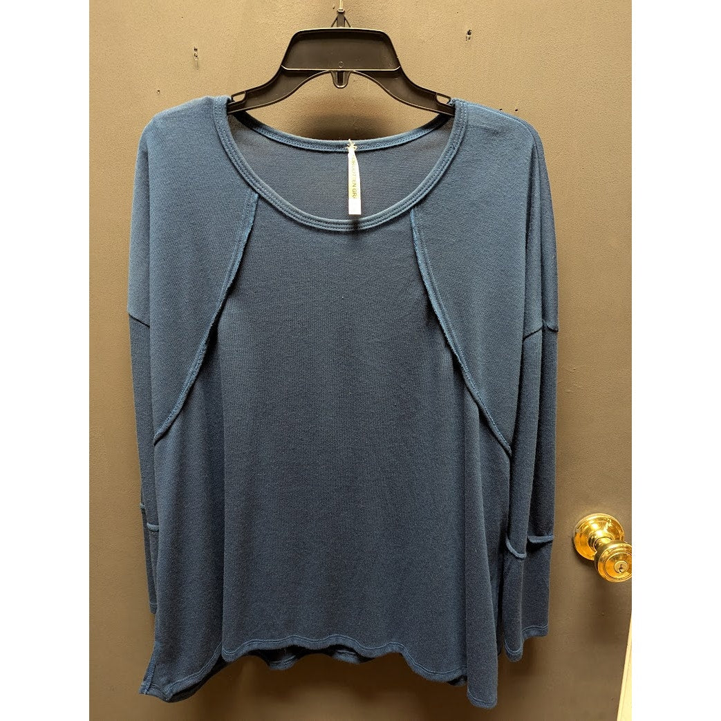 Forgotten Grace NEW blue blouse top MEDIUM long sleeve tunic lightweight crew