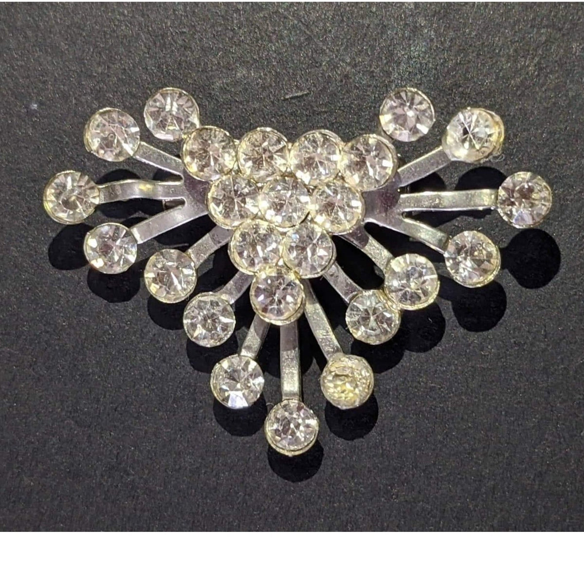 Vintage Chevron Rhinestone Silver Brooch Mid Century Modern