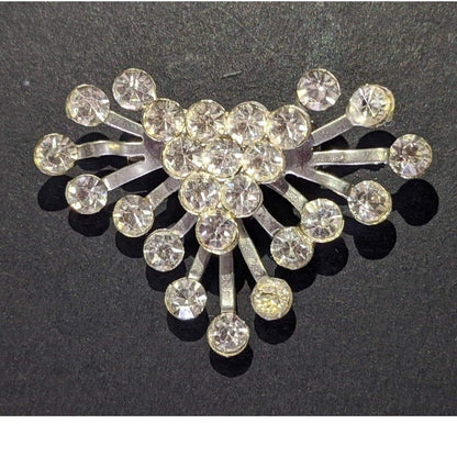 Vintage Chevron Rhinestone Silver Brooch Mid Century Modern
