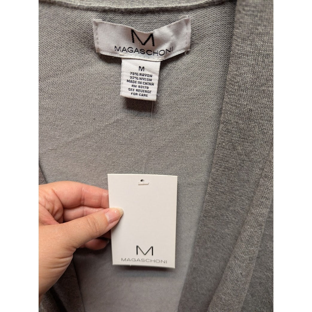 Magashoni Light Gray Long Cardigan duster Size Medium with pockets Open Front