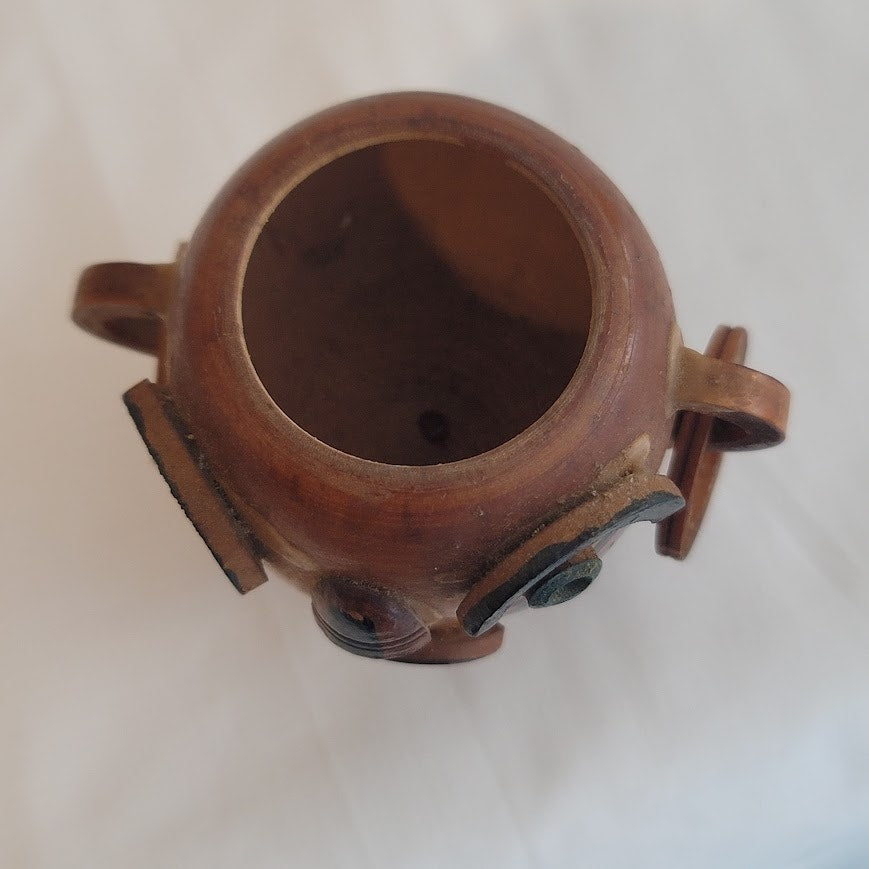 Vintage Unusual Handmade Folk Art HandPainted Warrior Face Wooden Mini Vase
